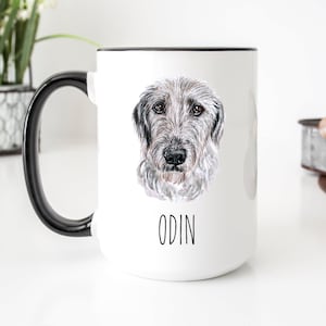 Custom Dog Coffee Mug, Dog Face Mug, Hunting Dog Gift, Dog Sympathy Gift, Dog Christmas Gifts, Irish Wolfhound Art, Irish Wolfhound Mug