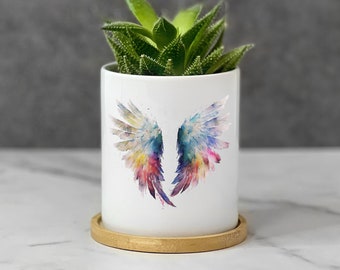 Angel Wings Planter, Wings Sympathy Gift, Wings Decor, Office Table Decor, Loss of Loved One Gift, Succulent Pots, Cubicle Table Decor