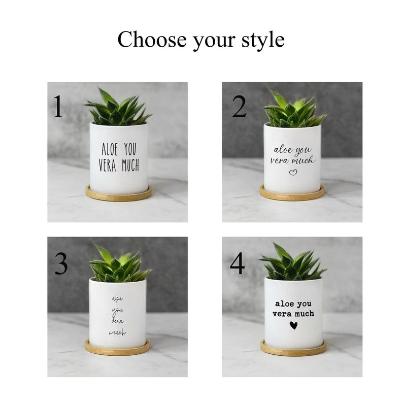 Aloe You Vera Much Planter, Succulent Pot for Best Friend Female, Gift for Sister, Funny Gardening Gift, Cute Plant Pot with Bamboo Saucer image 5