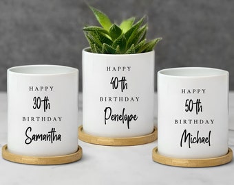 Personalized Minimalist Succulent Planter Pot, Happy Birthday Gift for Friend, Women, Man, Plant Lover 30th 40th 50th 60th Birthday Gift