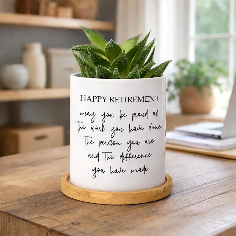 Custom retirement planter, retirement celebration, ceramic plant pot gift for friends, family, coworkers