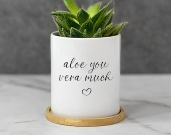 Aloe You Vera Much Pot, Funny Succulent Planter, Plant Lover Gift for Women, Gardening Gift for Mom, Cute Plant Pot with Drainage and Saucer