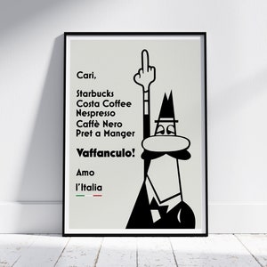 Bialetti 'Vaffanculo' Druck | Espressokanne | Poster Italienische Caffettiera | Kunst für Küche | Kaffeeliebhaber | Einweihungsparty Geschenk | Witzig