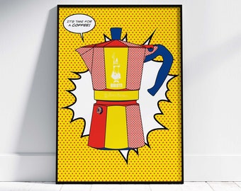 Pop Art Bialetti Moka Pot Print | Espresso Maker | Italian Poster | Kitchen Wall Art | Coffee Lovers | Housewarming Gift | Italy Print