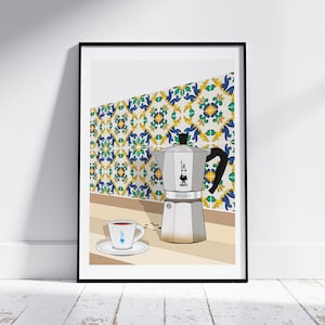 Bialetti Vietri Moka Pot Print| Espresso Maker | Italian Poster | Kitchen Wall Art | Italian Kitchen Print | Coffee Gift | Italy Print