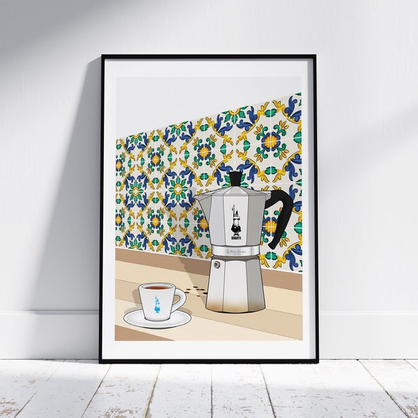 Bialetti Vietri Moka Pot Print| Espresso Maker | Italian Poster | Kitchen Wall Art | Italian Kitchen Print | Coffee Gift | Italy Print