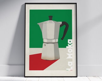 Vintage Moka Pot Print | Bialetti | Espresso Maker | Italian Caffettiera Poster | Kitchen Wall Art | Coffee Lovers | Housewarming Gift |