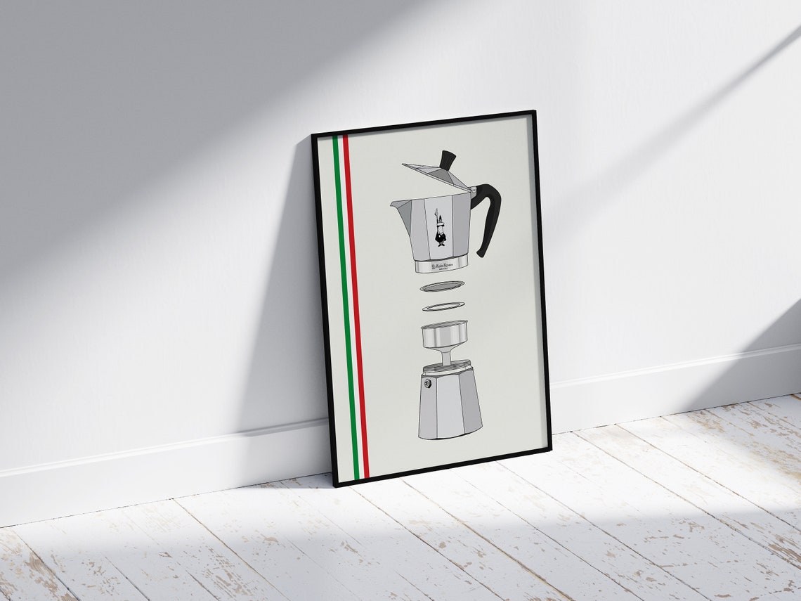 Exploded Bialetti Moka Pot Print Espresso Maker Italian Etsy