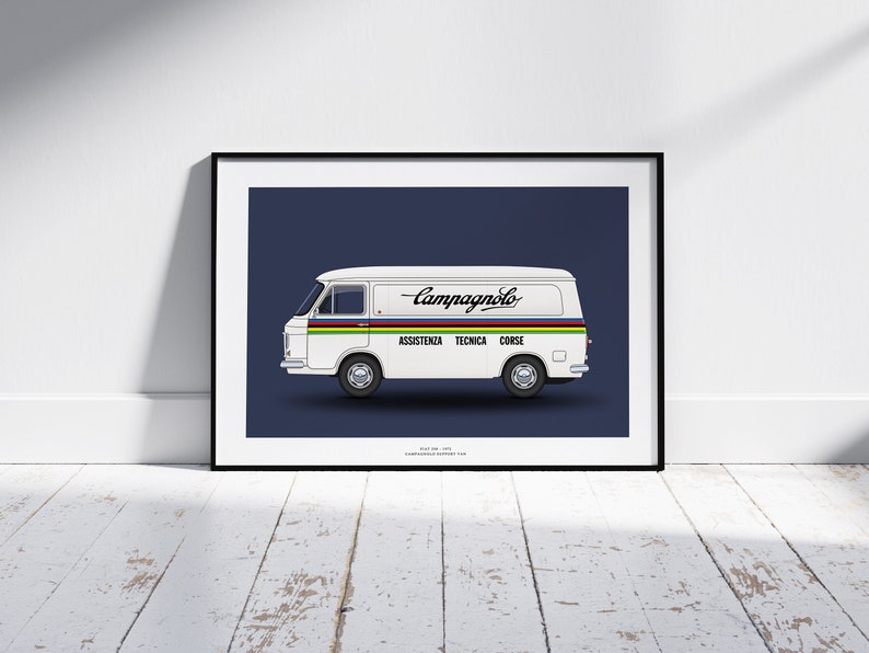 Campagnolo Fiat 238 Van 1972 Print Vintage Cycle Retro Cycling Cycling Gifts Cycling Print Cycling Art Gift for Cyclist image 1