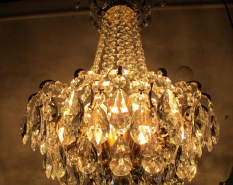Antique crystal chandelier, Spider style French Crystal Lighting, Brass chandelier, Crystal Light, Lamp, Elegant Ceiling pendant