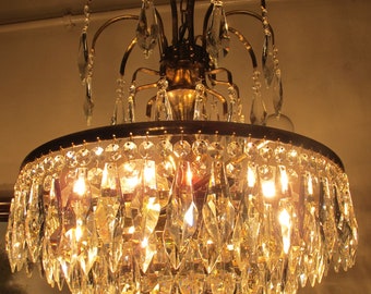 Antique Crystal Chandelier, Solid brass Ceiling Pendant,French Basket crystal Lighting,Elegant Lamp