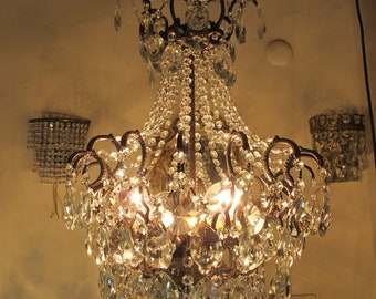 Antique Vintage crystal chandelier, Spider style French Crystal Lighting, Brass chandelier, Crystal Light, Lamp, Elegant Ceiling pendant