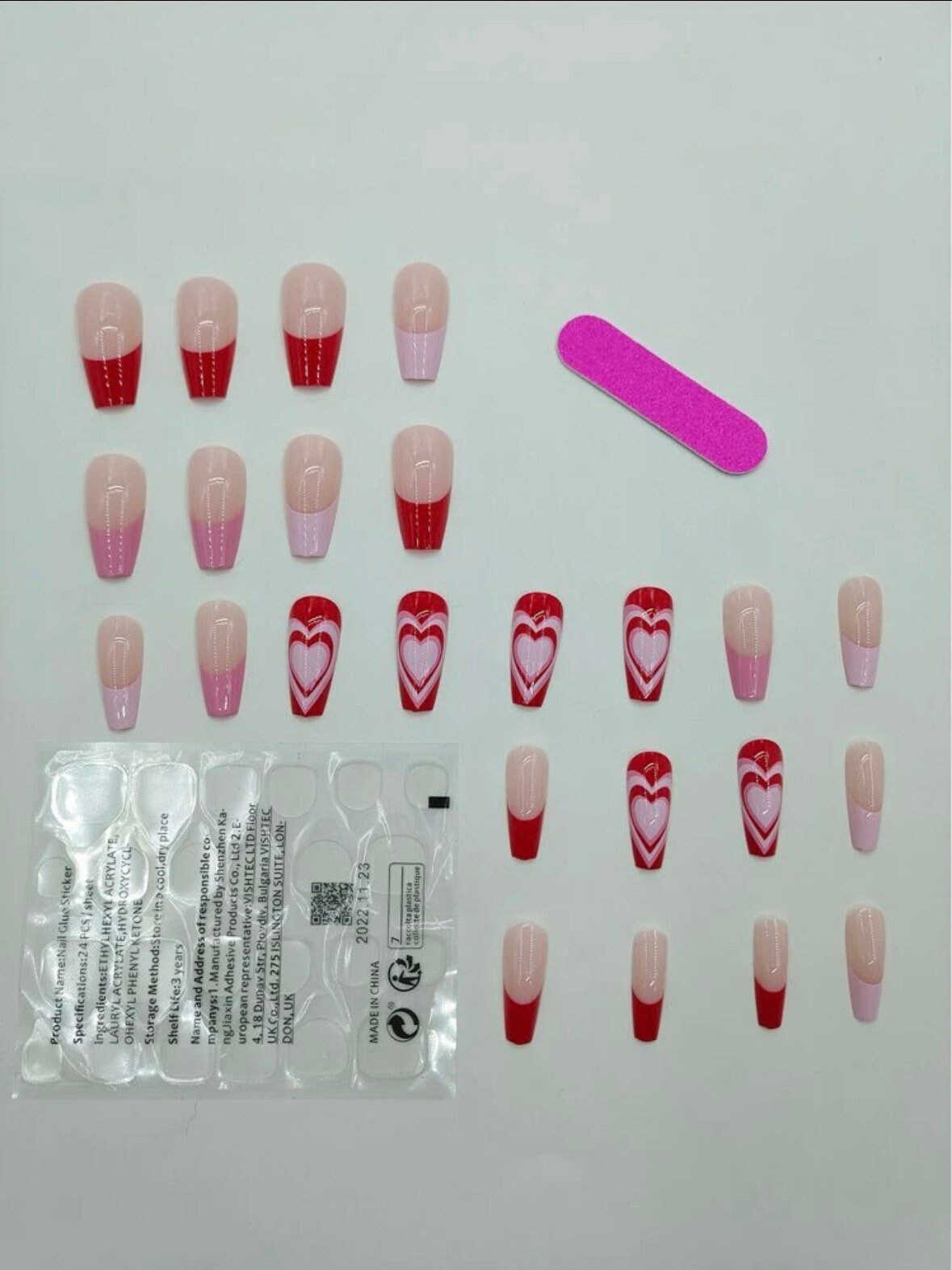 24pc Coffin Heart Pattern Fake Nails 1pc Nail File & 1sheet - Etsy