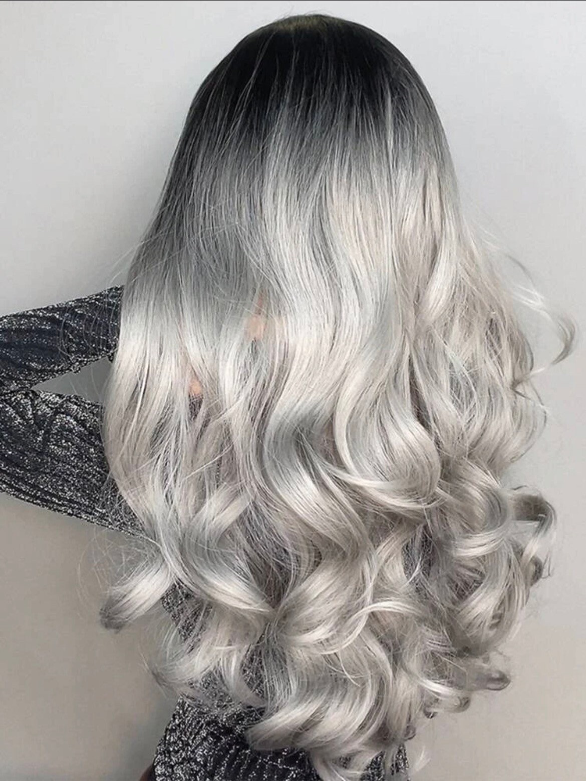 Natural Gray Black Silver Ombre Long Curly Synthetic Wig With - Etsy