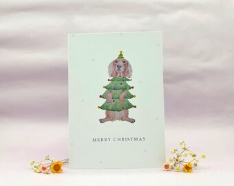 Biglietto di auguri di Buon Natale con bassotto / Biglietto di auguri con bassotto / Biglietto con bassotto / Biglietto di Natale / Albero di Natale