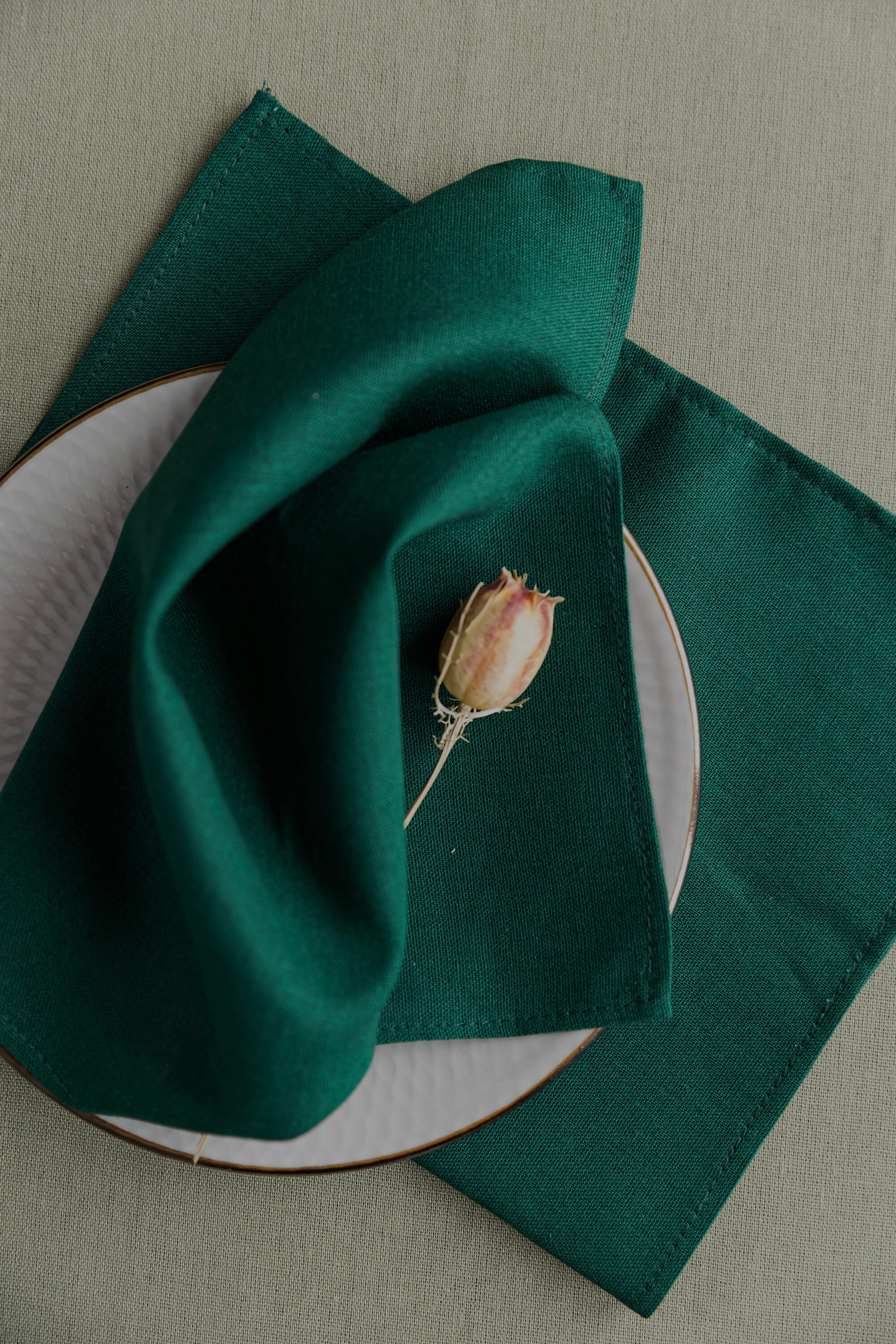 Custom Green Linen Napkins Set Washed Linen Napkins. Wedding Etsy