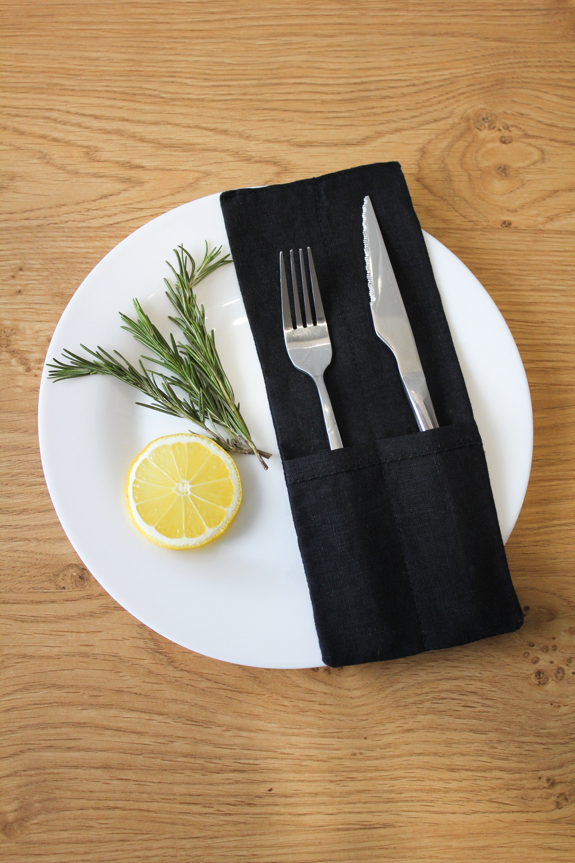 Black Linen Cutlery Holder Pocket Pouch Tableware Case Etsy