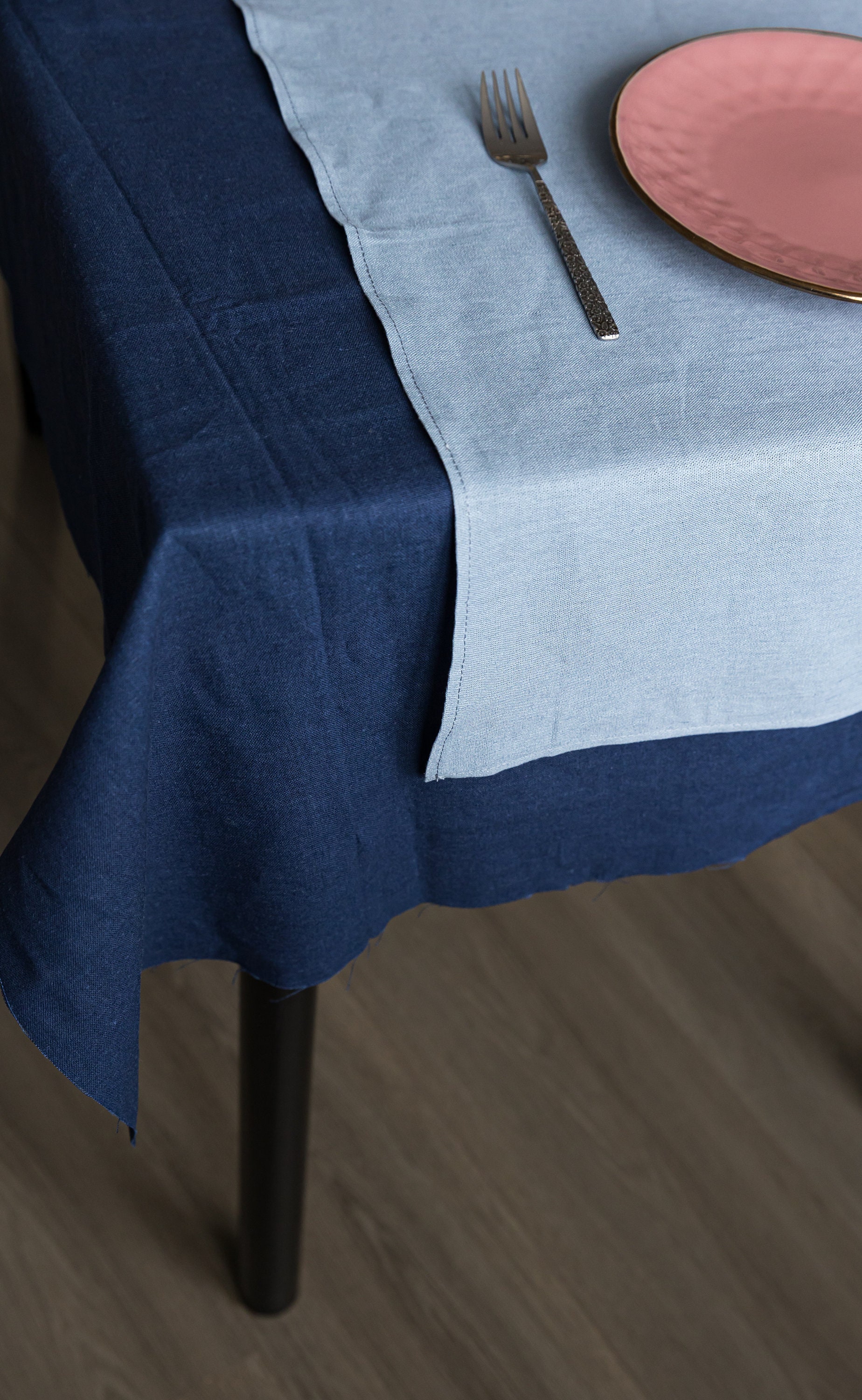 Custom Blue linen table runner. Long wedding runner. Natural Etsy