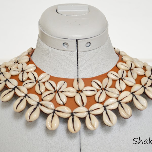 African cowrie shell necklace handmade necklace tribal necklace leather necklace African jewelry African fashion tribal accessories gift