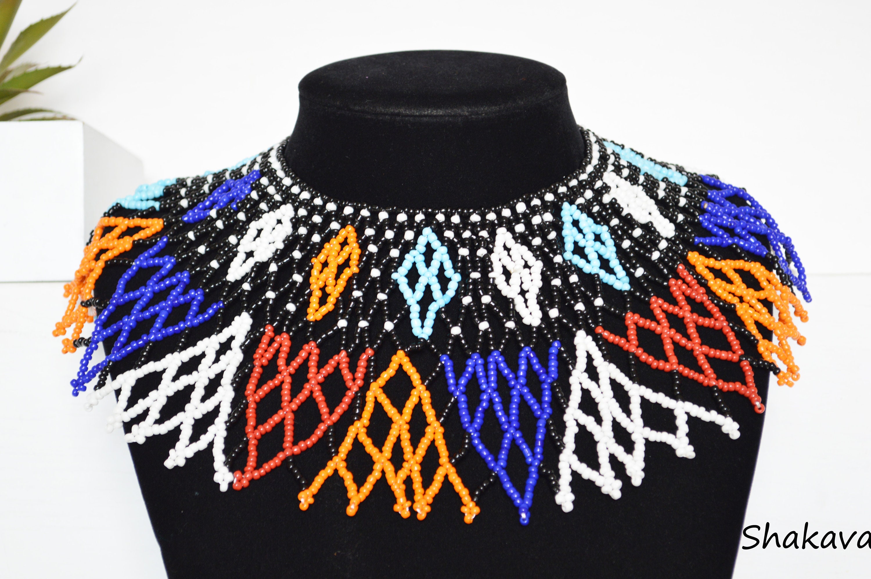 Tibetan beaded bib collar necklace, statement necklace, red beaded necklace,  chunky tribal necklace, Nepal necklace boho hippie beach ethnic