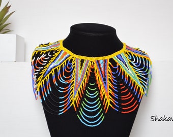 African beaded collar necklace handmade designer mesh jewelry beaded multicolor African accessories