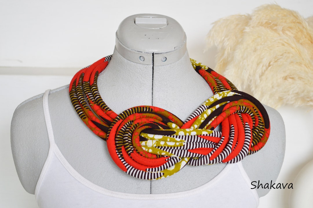 African Fabric Rope Necklace Fabric Knot Necklace Bib Necklace Etsy