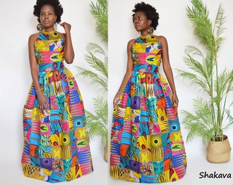 NALUKA African print maxi dress turtleneck patchwork maxi dress African clothing African fashion ankara wax print dress African accessories