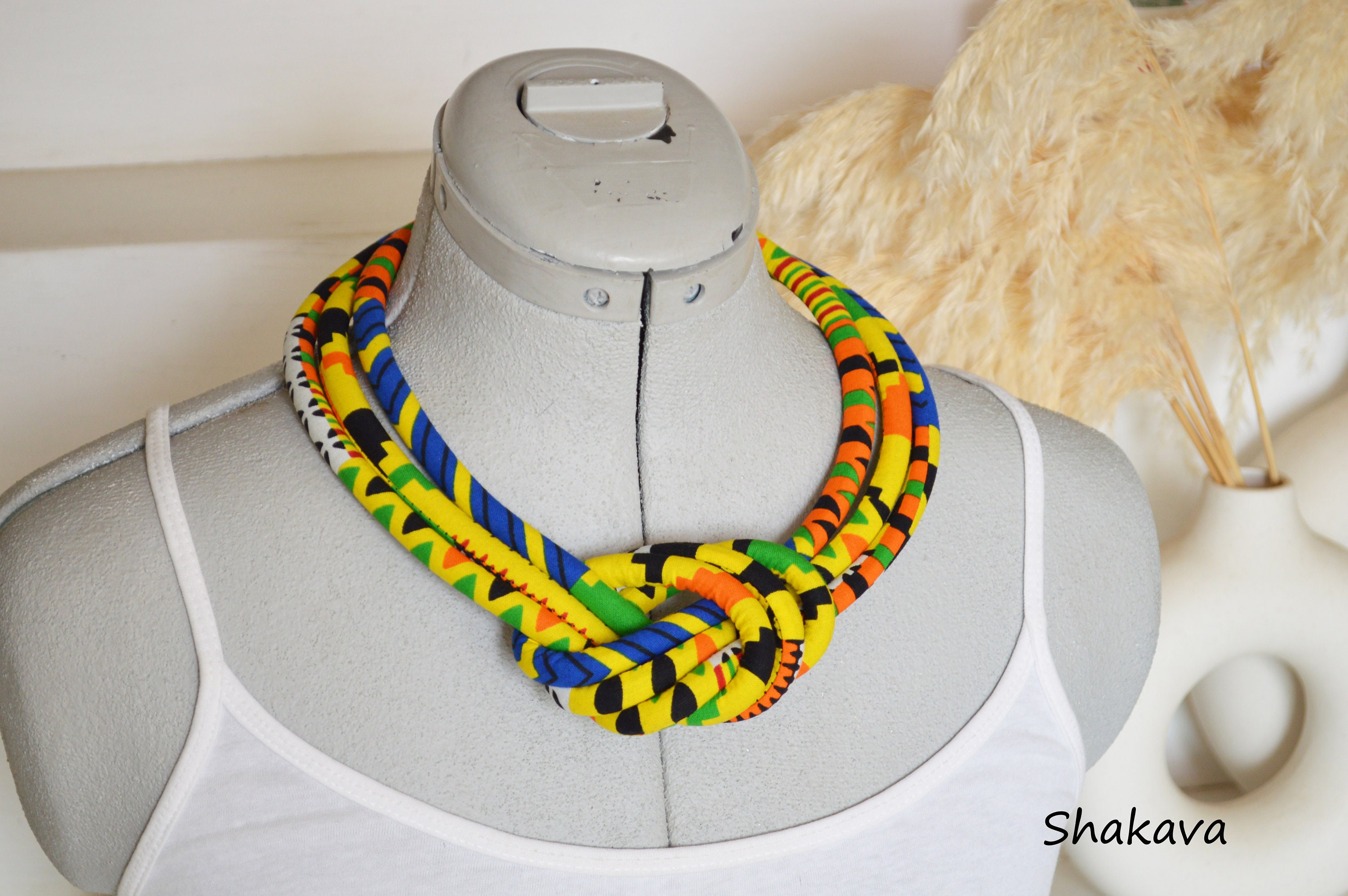 African print rope necklace trendy fabric jewelry