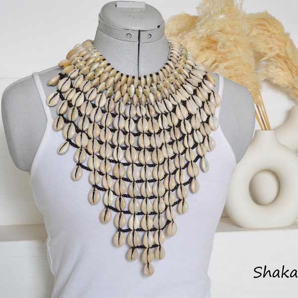 African cowrie shell necklace tribal bib handmade necklace African jewelry boho tribal accessories