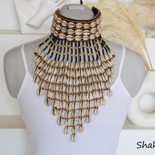 Cowrie choker necklace shell necklace tribal necklace bib handmade necklace African jewelry boho necklace trendy necklace tribal accessories