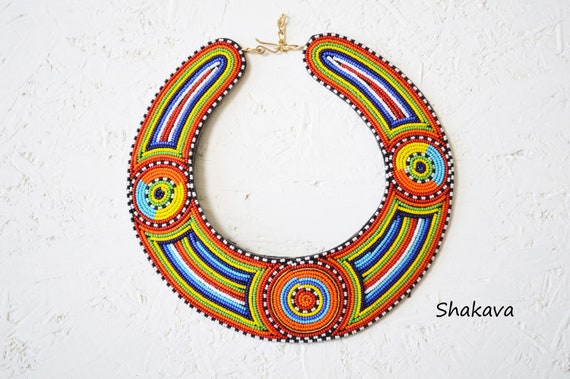 Vintage African Beaded Collar Necklace Maasai People Kenya FREE USA  SHIPPING! - AbuMaizar Dental Roots Clinic