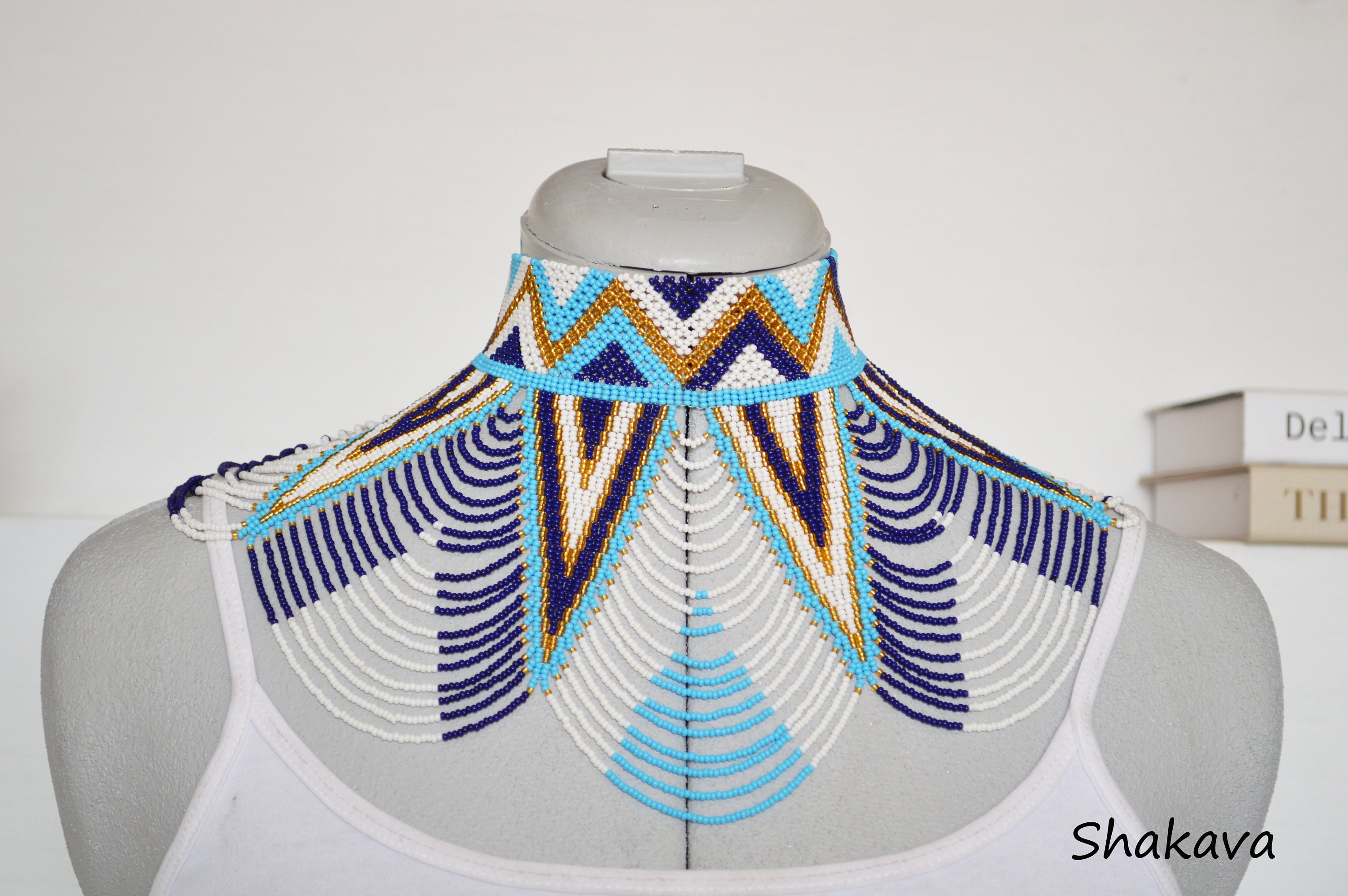 African Beaded Collar Necklace Handmade Designer Mesh Jewelry Etsy