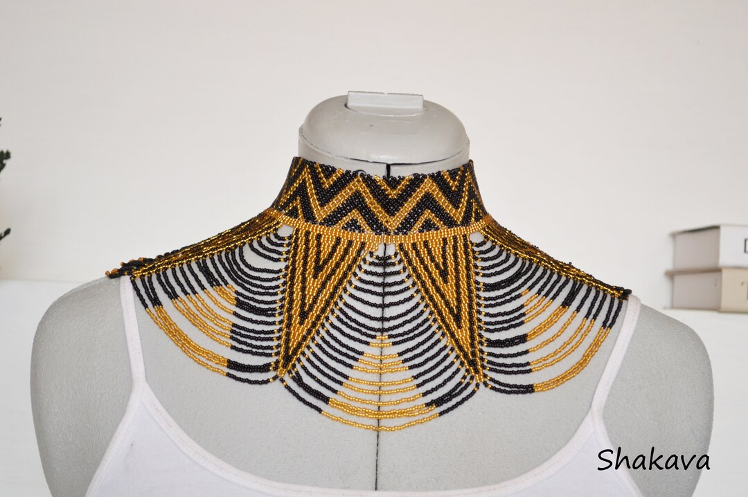 African Beaded Collar Necklace Handmade Designer Mesh Jewelry Etsy