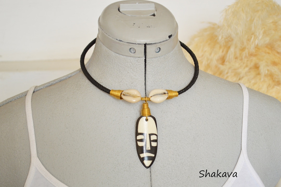 African Pendant Necklace Face Shape Necklace Handmade Necklace Designer