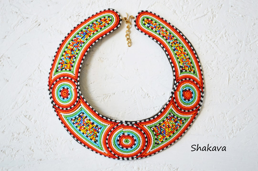 African Beaded Collar Necklace Handmade Designer Jewelry Etsy