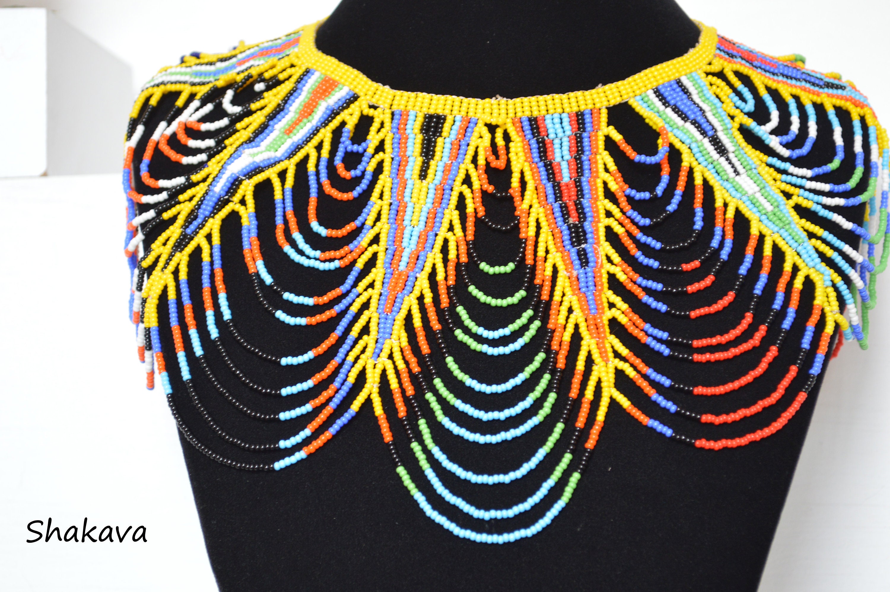 African Beaded Collar Necklace Handmade Designer Mesh Jewelry Etsy UK