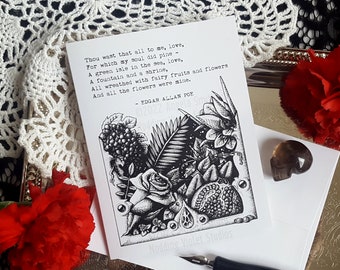 Green Isle: 4.25x5.5 Valentine Card || Blank Greeting Card, Valentine’s Day, Romantic Card, Poe Quote