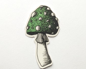 Green Toadstool: 3-inch Vinyl Sticker || Waterproof Sticker, Cottagecore, Musroom, Spring, Laptop, Journal