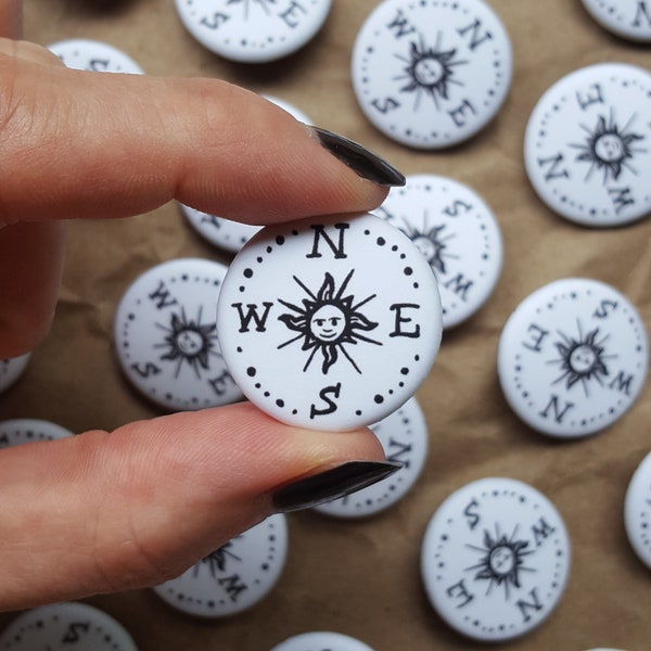 Compass Button: 1 inch Matte Pinback Button || Witchy Badge, Celestial, Nautical, Magical Accessories