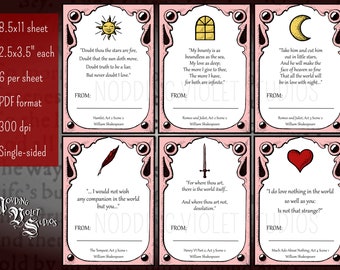 Printable Shakespeare Valentines (Blush) || Shakespeare Quote Valentines, Digital Download Valentines, Literary Valentines