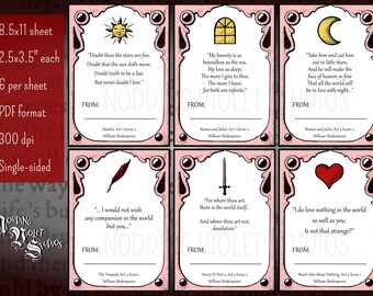 Printable Shakespeare Valentines (Blush) || Shakespeare Quote Valentines, Digital Download Valentines, Literary Valentines
