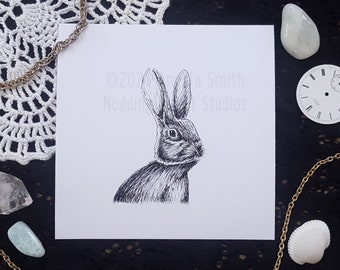 Peeking Hare: 5x5 Art Print || Wall Decor, Bunny Art, Animal Decor