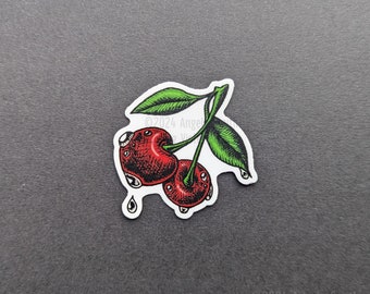 Small Cherries: 2.5 inch Vinyl Sticker || Cherry Sticker, Laptop Decal, Fruit Sticker
