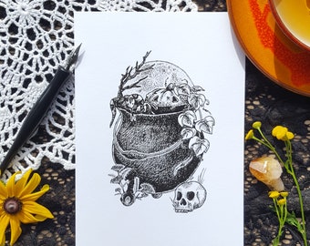 Halloween Cauldron: 5x7 Blank Greeting Card || Halloween Card, Pumpkin Card, Jack O Lantern