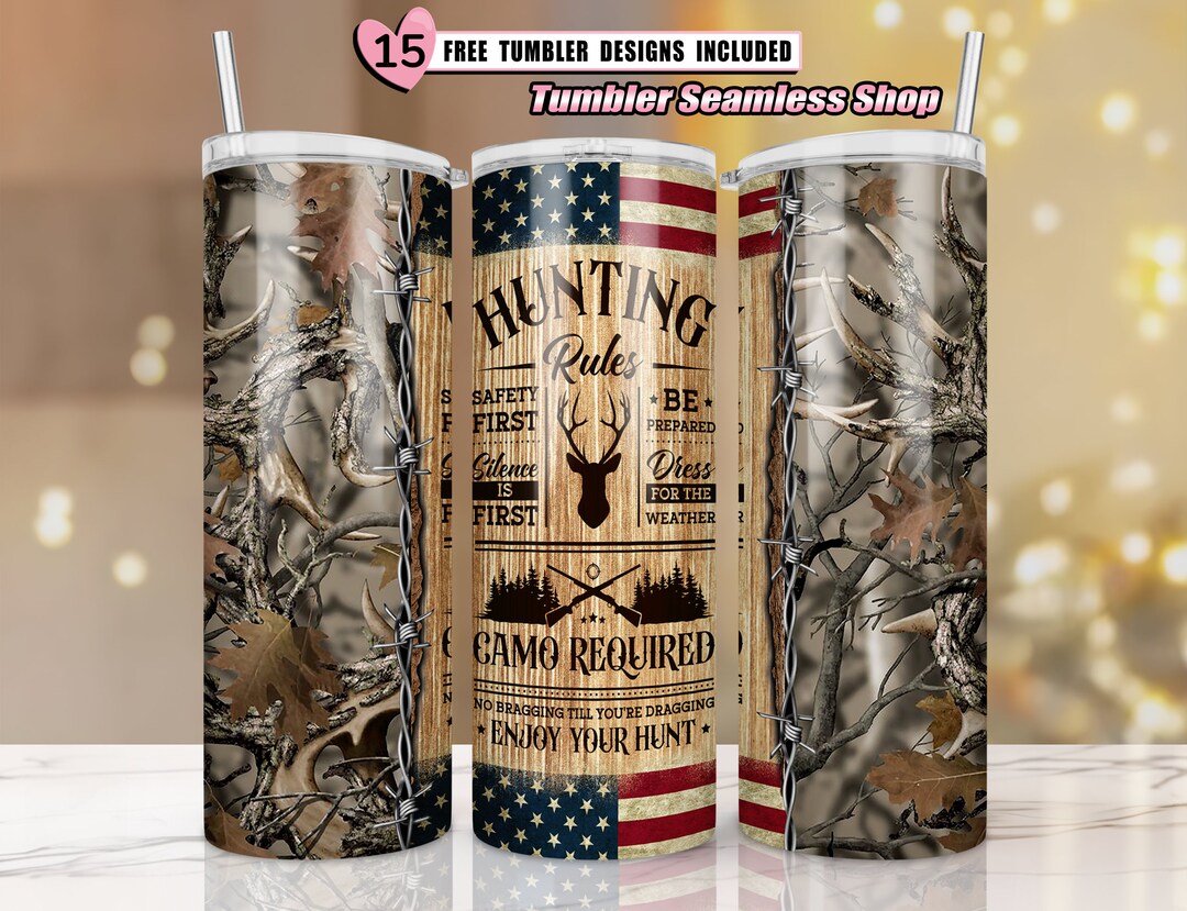 Deer Hunting Rules Tumbler Wrap | Camouflage | 20oz Skinny Tumbler ...