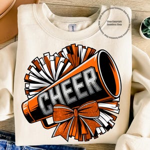 Orange Cheerleading PNG, Cheer Pom Pom Digital, Cheer Bow Design PNG, Sublimation Download, PNG T-Shirt Design, Cheer Sublimation Png