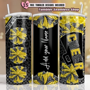 Cheer tumbler wrap, Cheerleader Leopard, add your own text tumbler wrap, 20oz skinny tumbler wrap designs Template, sublimation PNG - G01