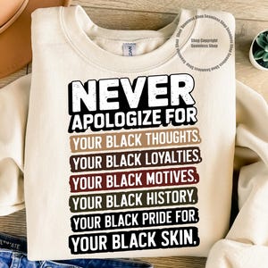 Never Apologize Black History Month PNG, Black Pride Digital Download, Sublimation PNG, Instant Download, Black Empowerment PNG Design