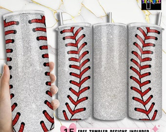 20oz Skinny Tumbler Sublimation Glitter Baseball Design Template Digital Download PNG Straight/Tapered Tumbler Design, SEAMLESS Baseball PNG