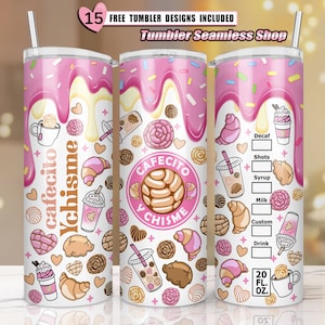Cafecito y Chisme, 20oz tumbler wrap, Coffee Tumbler, Mexico Pan Dulce, 20oz skinny tumbler sublimation designs, Spooky Conchas, Tumbler Png